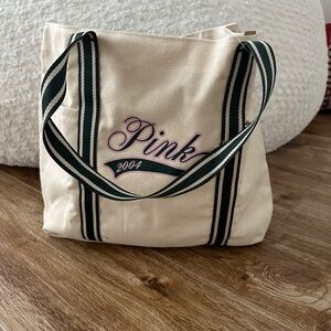 VICTORIA'S SECRET PINK LOGO CANVAS TRAVEL BEACH GYM TOTE BAG LIMITED EDITION NWT